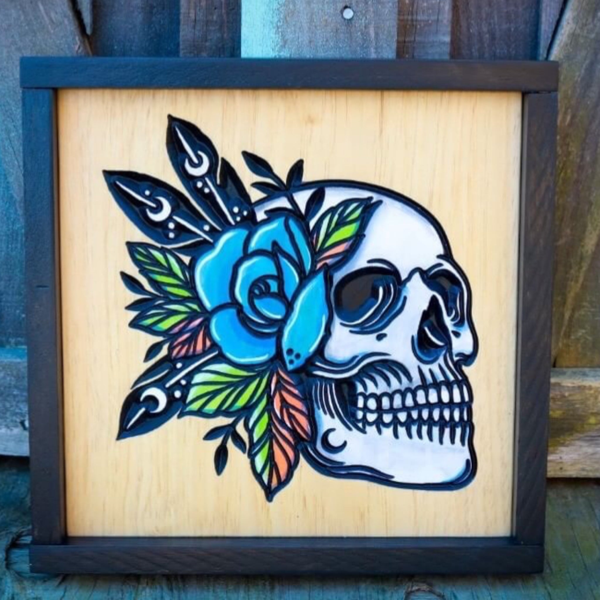Skull with The Blue Rose – Night Carver Designs